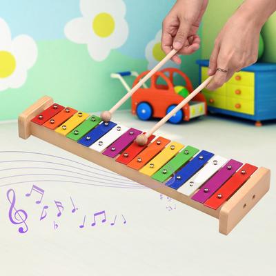15-нотный ксилофон Glockenspiel на деревянной основе, разноцветные алюминиевые бруски с 2 обучающими молоточками