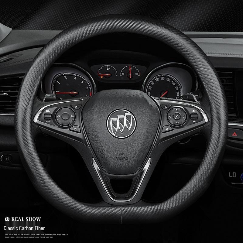Premium Leather Steering Wheel Cover for Buick: Envision, Regal, LaCrosse, Excelle, Encore, GL6, Carbon Fiber Design