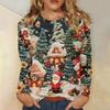 Женская мода повседневный рождественский принт круглый вырез длинный рукав пуловер топ