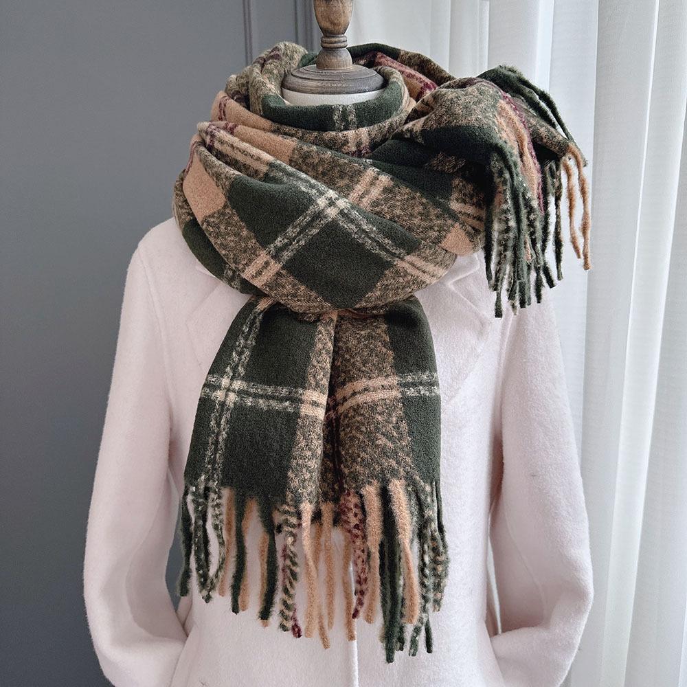 Цветная клетка квадратная кисточка имитация кашемира шарф женский зимний теплый модный верхний платок шарф