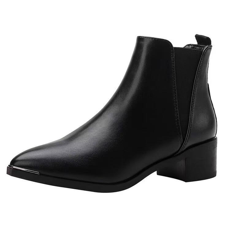 Ретро остроносые короткие ботинки женские осенне-зимние новые на толстом каблуке ботильоны удобные ботинки челси на среднем каблуке ботинки мартин