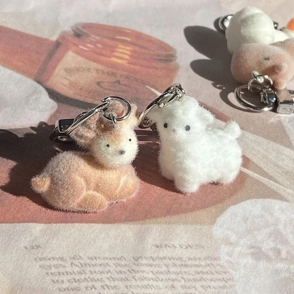 Fluffy Elk Pendant Flocking Animal Keychains 2025 Alpaca Resin Charms