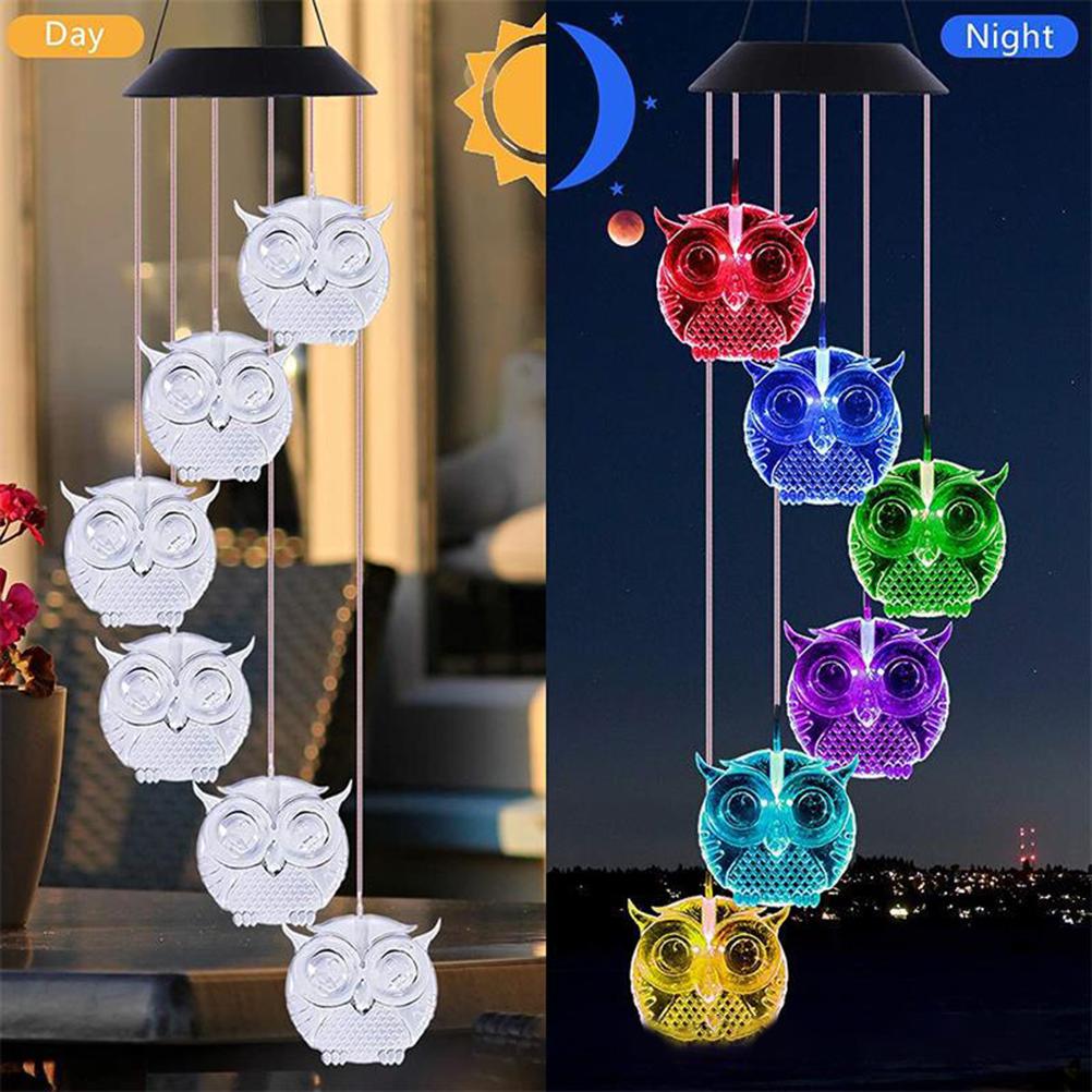 Owl Solar Wind Chime Light Waterproof Color Changing Outdoor Solar Garden Decorative Lights for Mother Day Mom Birthday