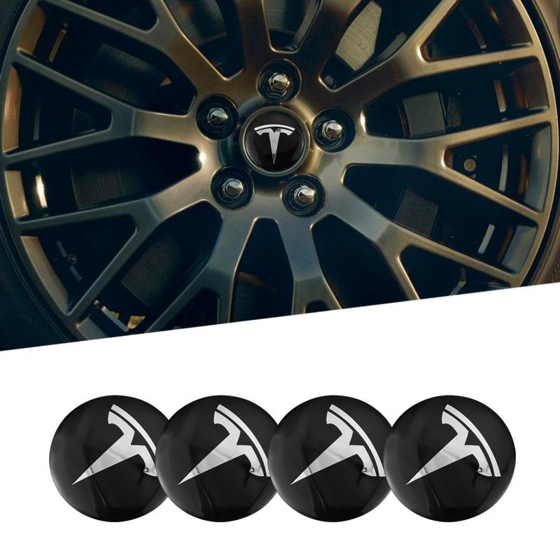 TBQW4 4pcs 56mm Tesla Wheel Center Cap Hub Cover Badge Emblem Sticker Car Accessories For Tesla Model 3 Y 2023 S X Cybertruck Highland