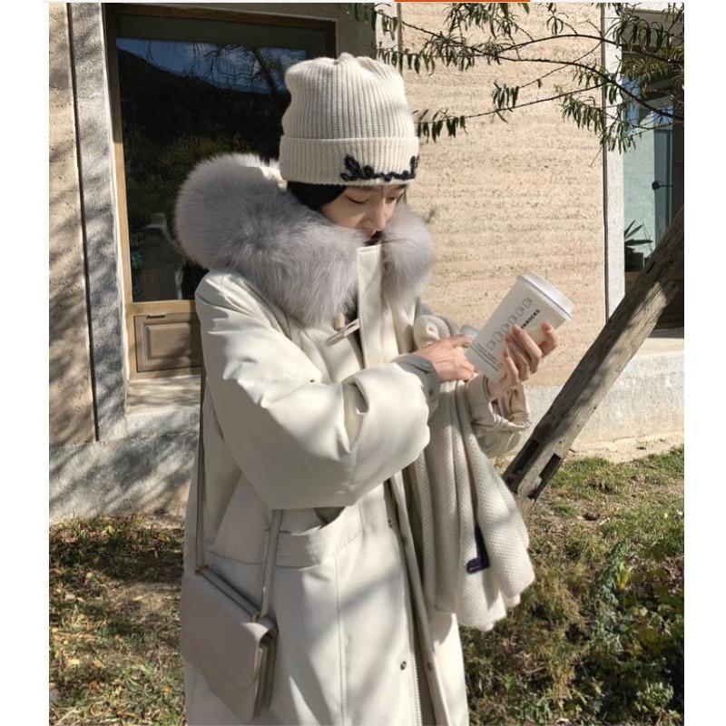 Новая популярная модная корейская версия большого мехового воротника с дизайном Sense Niche Waist зимнее утолщенное хлопковое длинное пальто