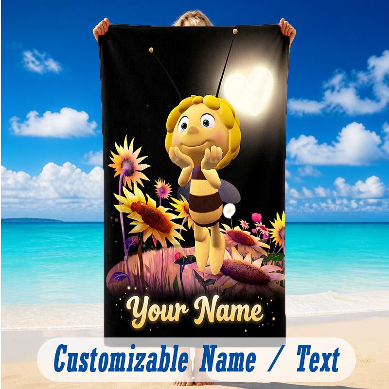 Beach Towel Custom Name Text, Quick Dry Large Towel For Beach HomeDie Biene Maja