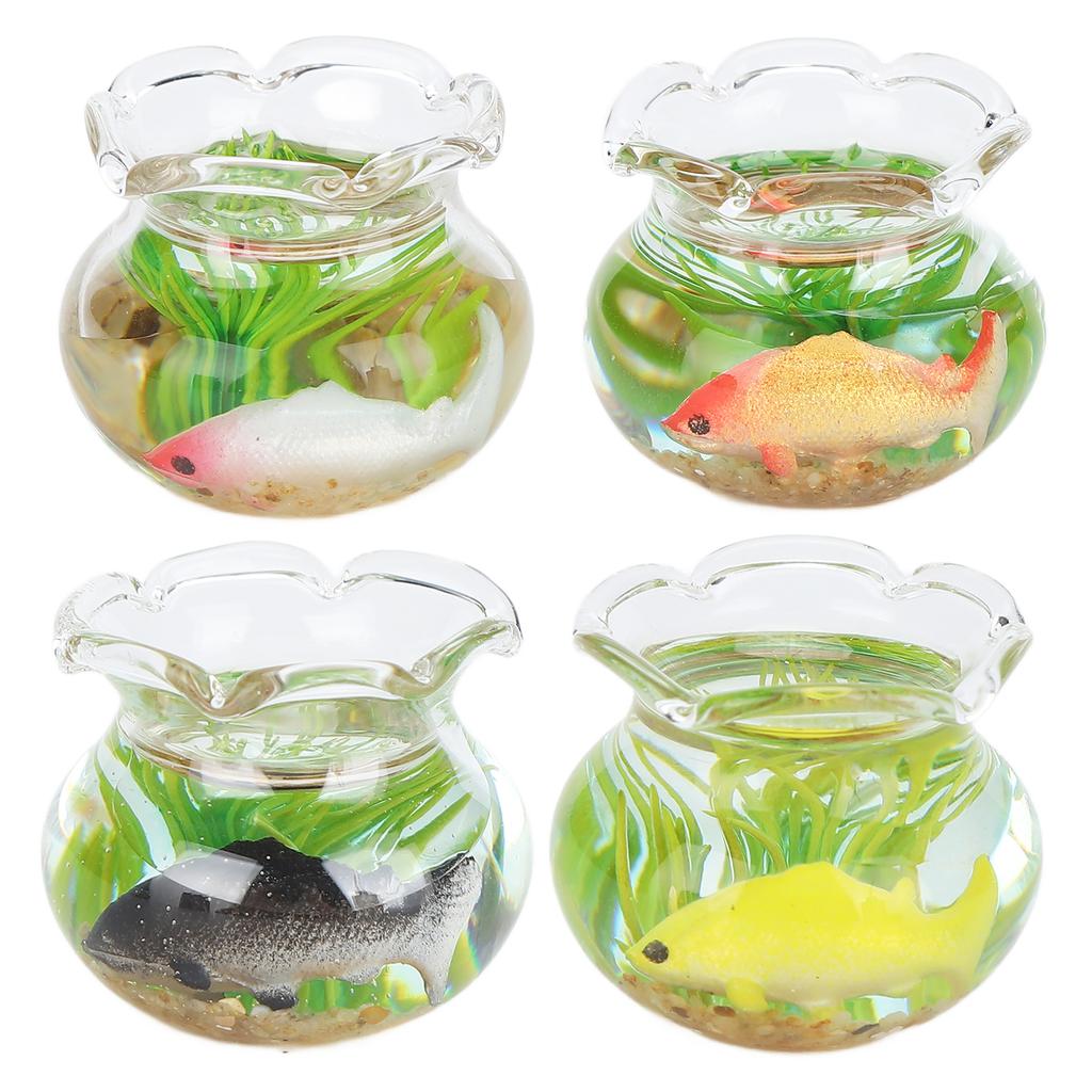 4pcs 1:12 Scale Miniature Glass Goldfish Bowl DIY Fish Bowl Glass Fish Tank Dollhouse