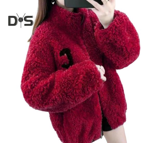 Зимнее женское пальто из утолщенного двухстороннего искусственного флиса, однотонное, воротник-стойка, защита шеи, декор в виде букв, длинные рукава, сохраняющие тепло, для путешествий на свежем воздухе