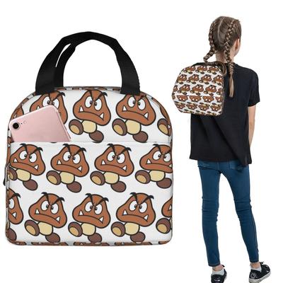 Cartoon Game Goomba Face Insulated Lunch Bag for Women Kids Portable Food Boxes Thermal Lunch Box Tote