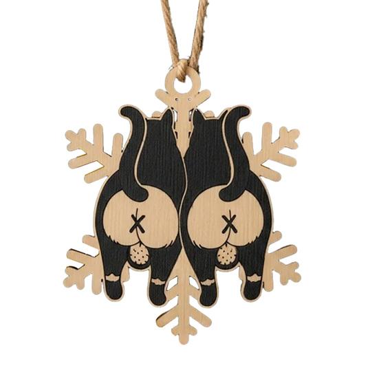 Рождественское украшение в виде снежинки с кошачьей попой, забавное деревянное украшение на елку с кошачьей попой