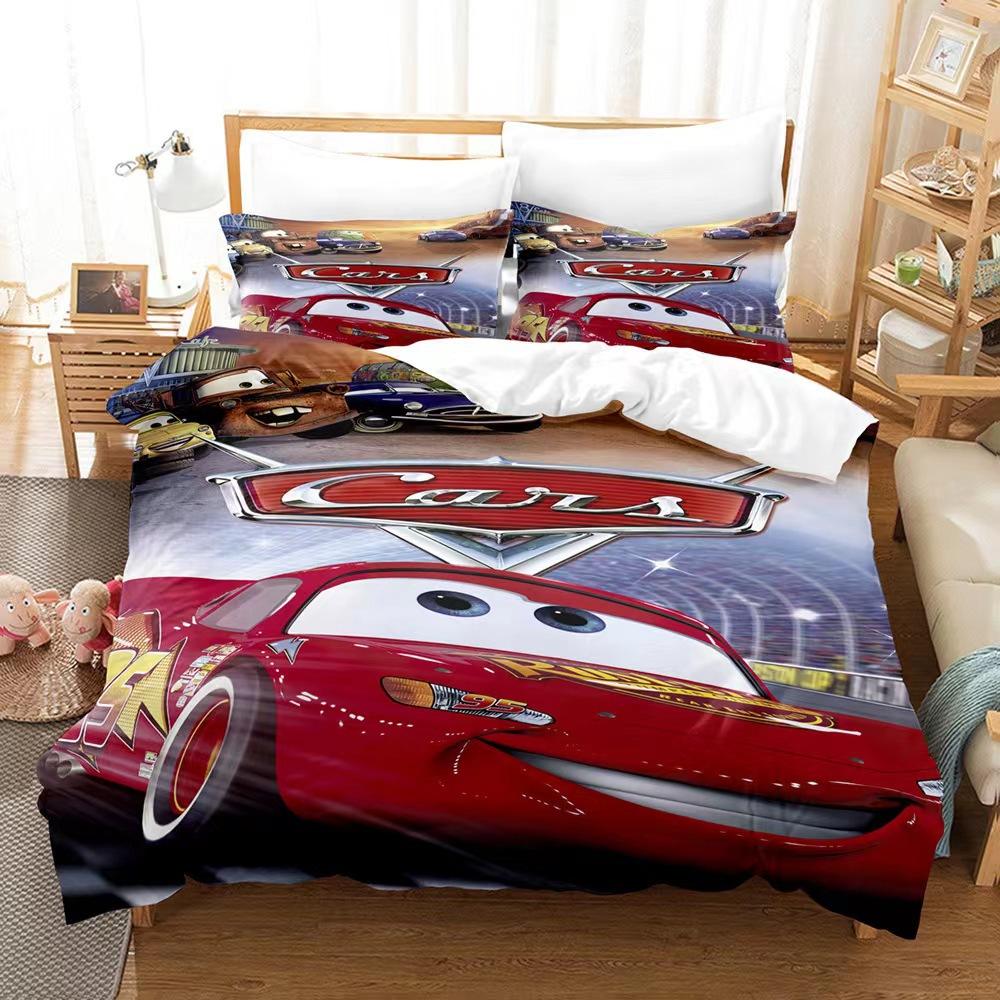 3D Digital Printing Three-Piece Anime Cars Quilt Cover Bedding Bedding Kit