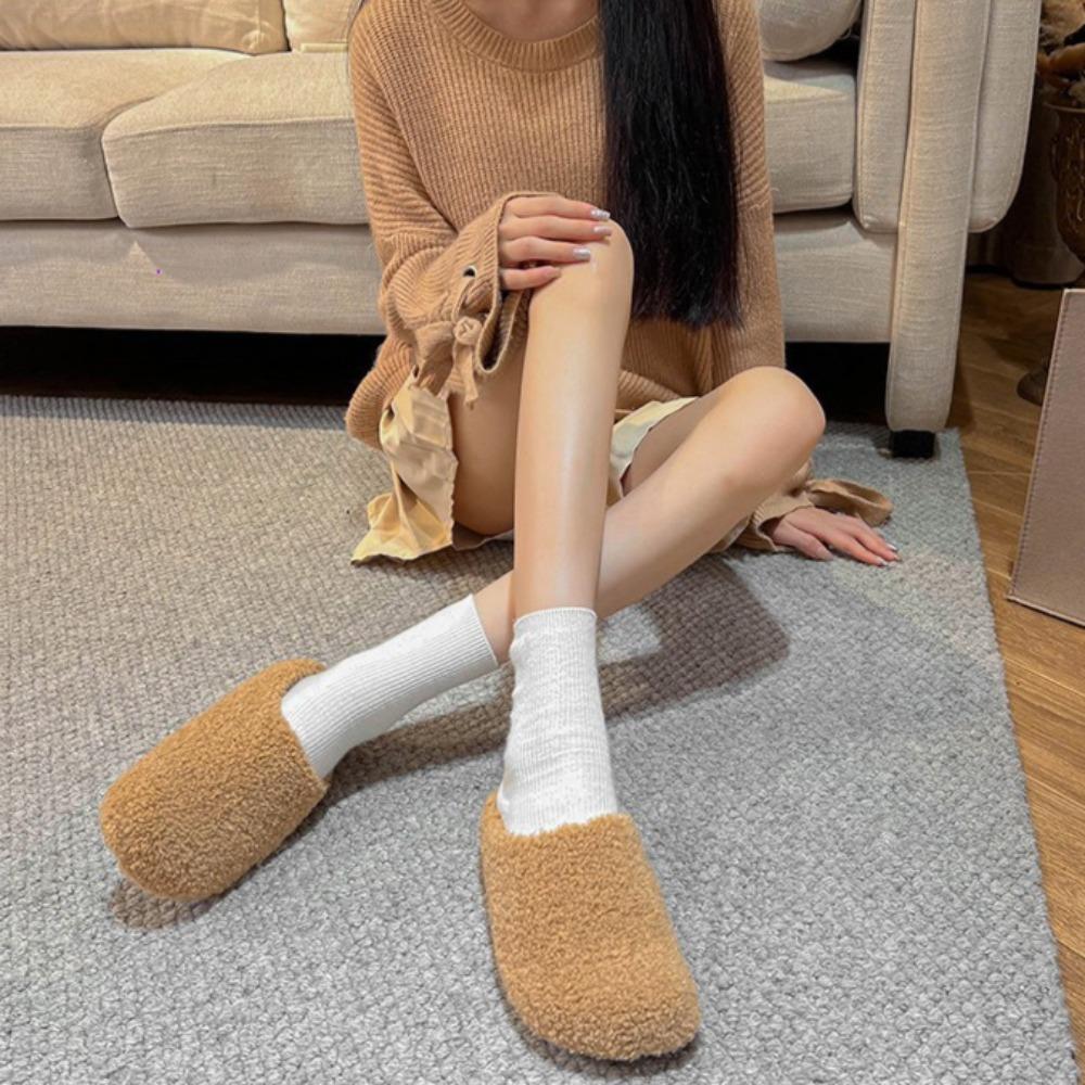 Women's Home Slippers Baotou Thermal Cotton Slippers Woman Outside Velvet Half Slippers Women Wear Autumn and Winter Models