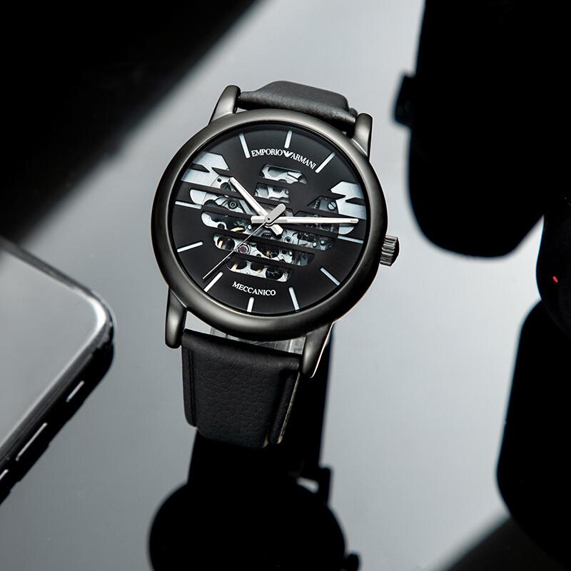 Emporio Armani LUIGI Наручные часы Механический механизм Кожаный ремешок Черный циферблат Мужские часы AR60032