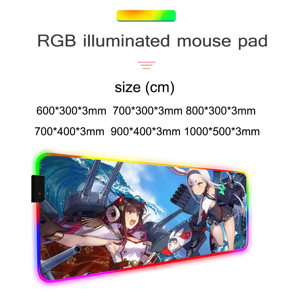 Azur lane Коврик для мыши RGB Игровой коврик для мыши Большой светодиодный коврик Настольный коврик для ПК Светящийся коврик для мыши Большие коврики для клавиатуры Настольный ковер С подсветкой