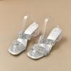 Summer New Rhinestone Crystal Heel Square Head Word Belt Wear High Heel Cool Slippers Anklet