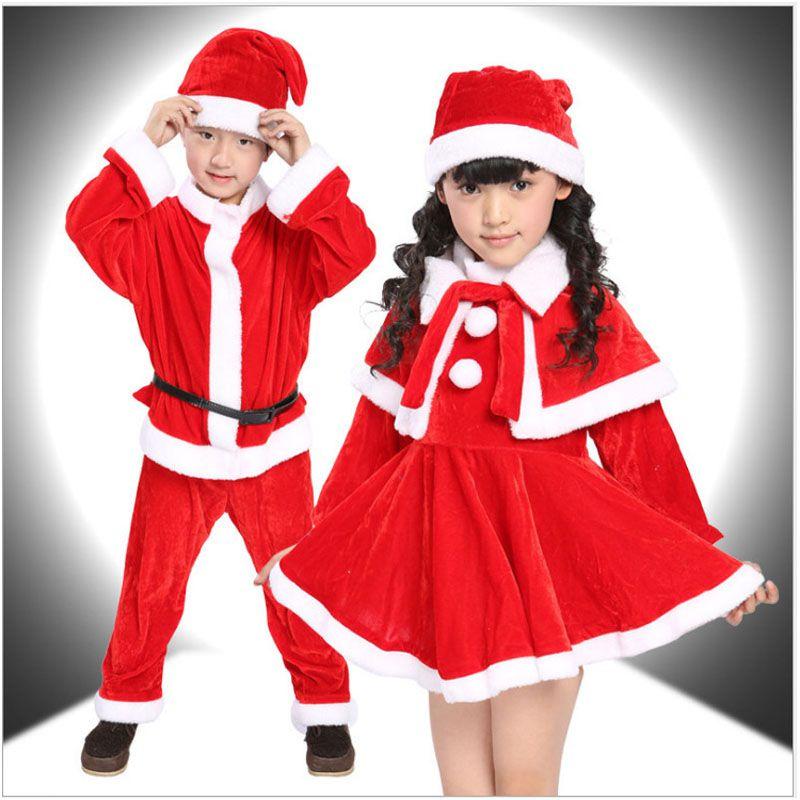Premium Quality Velvet Kids Santa Claus Costume Red Christmas Outfit For Boys And Girls