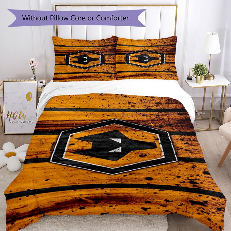Wolves Football Club Emblem Printed Pattern Duvet Cover Set – includes 1 duvet cover and 2 matching pillowcases Bedroom decor Christmas gifts