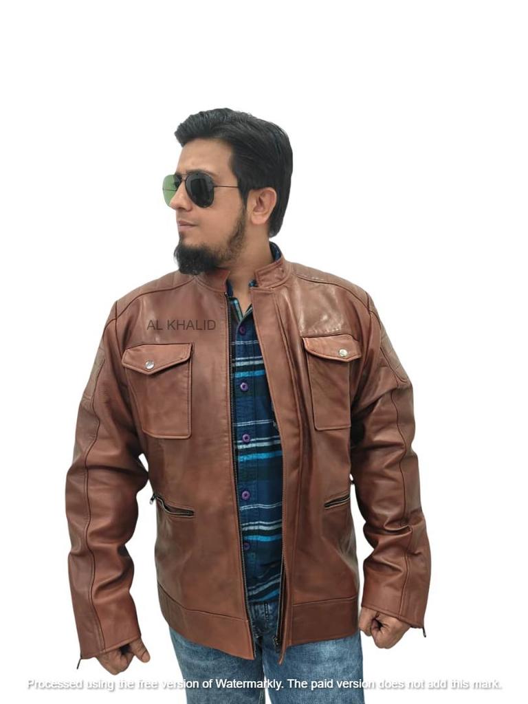 Handmade Men's Jacket Lambskin Brown Leather Racer Quilted Designer Biker Soft