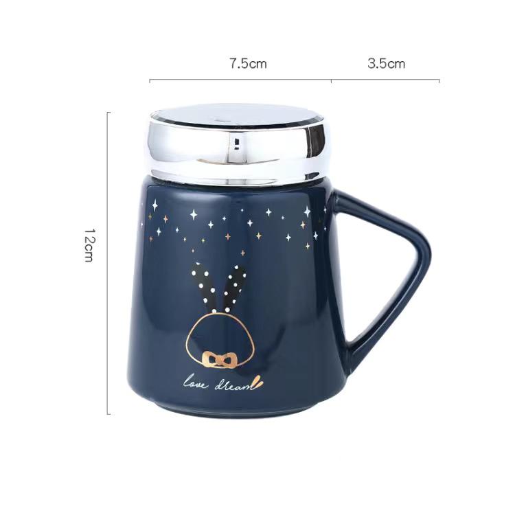 Симпатичная кружка с рисунком из мультфильма, зеркальная крышка, керамическая чашка для воды, кофейная чашка, чашка для молока, кружка, чашка послеобеденного чая