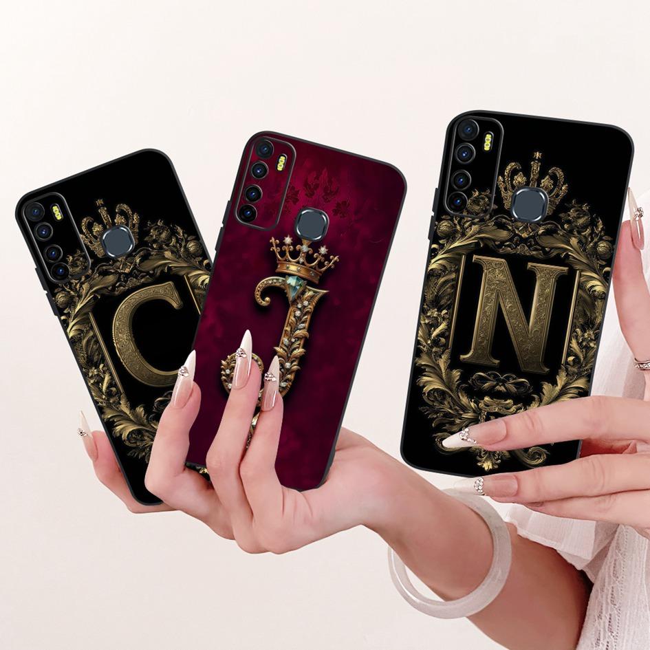 For Infinix Hot 9 Pro Case Hot 9 Play Back Cover Luxury Crown Letters Soft Silicone TPU Phone Case For Infinix Note 7 Lite Shell