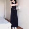 Женские джинсы High-End American Retro Black Wide-Leg - Заниженная талия, облегающий крой, драпировка, свободные, повседневные летние брюки