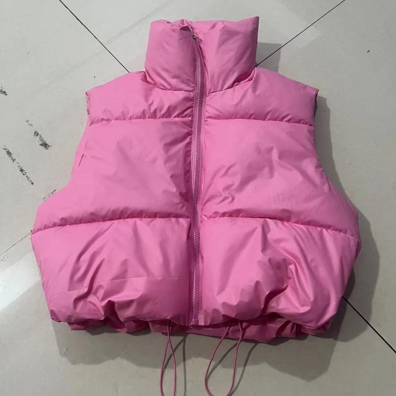 Осенне-зимняя мода короткий однотонный пуховый хлопковый женский жилет тонкий свободный жилет с высоким воротом на хлопковой подкладке для женщин