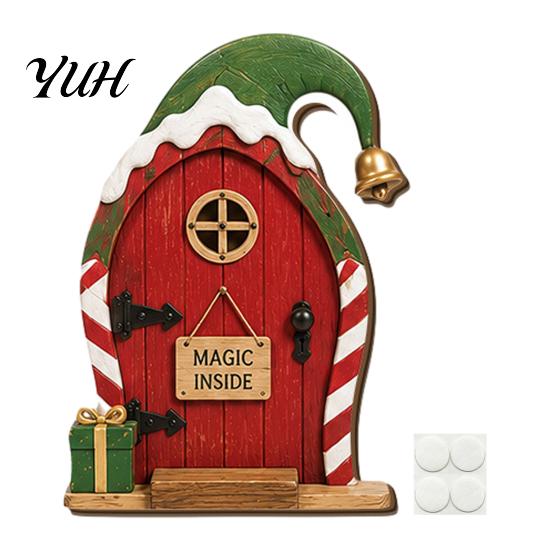 Christmas Wall Decorations Fairy Door Decoration, Solid Wood with Adhesive Backing Design, Rustic Crafts Miniature Tiny for Tree Trunks And