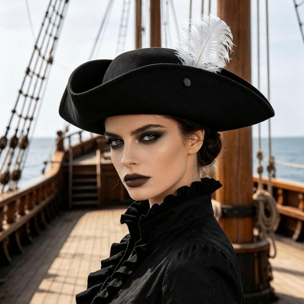 Wide Brim Tricorn Hat Feather Decorated Costume Hat Unisex Fashionable feather hat Halloween Party