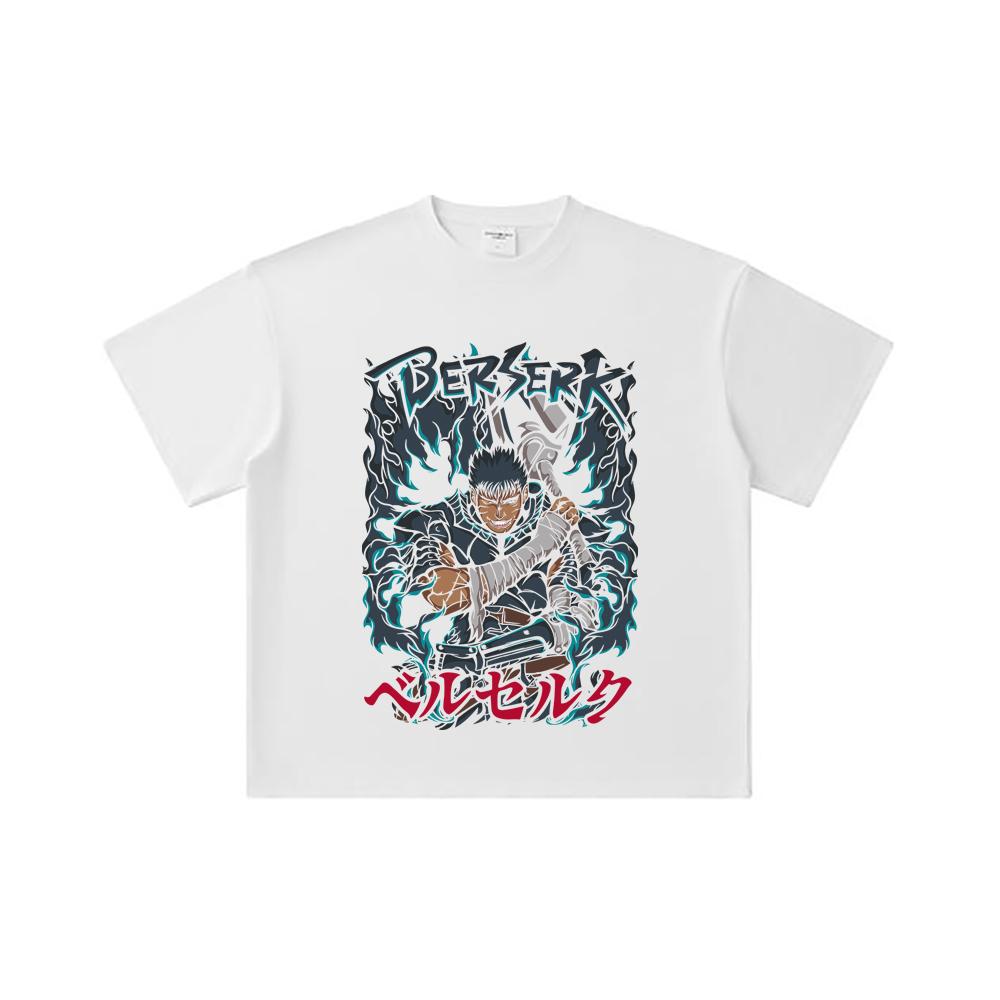 260 GSM Double Yarn 32 Count 100% Cotton Berserk V10 Print Unisex Heavy Cotton T Shirt