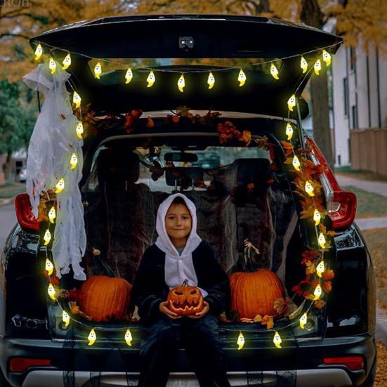 Гирлянда с привидениями на Хэллоуин, работающая от батареек, теплые светящиеся гирлянды с привидениями, декоративная гирлянда для крыльца, камина, входной двери на Хэллоуин