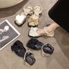 Summer Sandals Women's Summer 2025 New Thick Heel Bow Summer Low Heel Bag Head Small Leather Shoes Summer with Skirt
