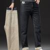 Мужские джинсы с подкладкой из овечьей шерсти, свободные, прямые, осенние и зимние модели, утолщенные, теплые, повседневные мужские брюки
