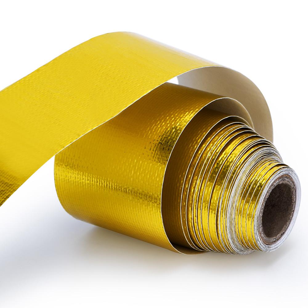 A Gold 2'' Thermal Exhaust Tape Air Intake Heat Insulation Shield Wrap Reflective Heat Barrier Self Adhesive Engine 2 Inch 5/10M