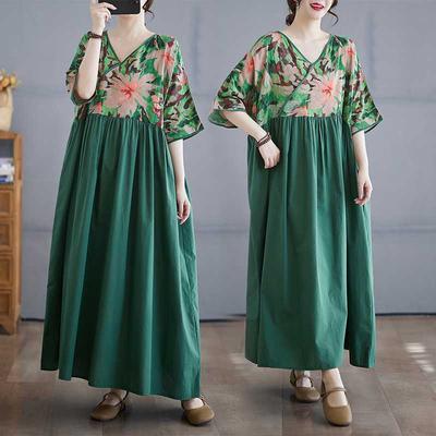 Летнее платье из хлопка и льна в стиле пэчворк, ретро-стиль, длинная юбка