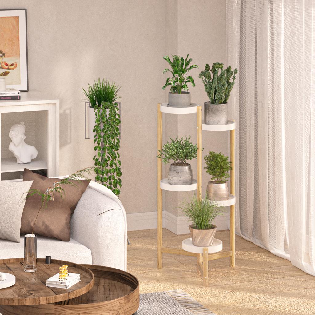 5 Tiers Planter Holder Tall Corner Bamboo Flower Pot Stand for Garden Patio