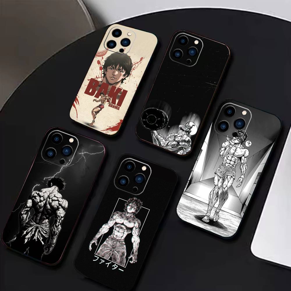 Аниме Баки Х-Ханма Чехол для телефона для iPhone 17 16 15 14 13 12 Max Plus Силиконовый Черный Чехол