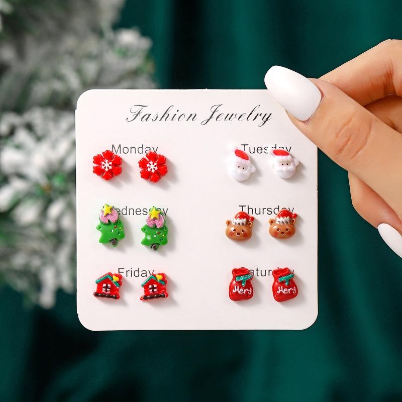 Hot Christmas New Products Santa Claus Snowman Elk Creative Cute Cartoon Stud Earrings Combination Resin