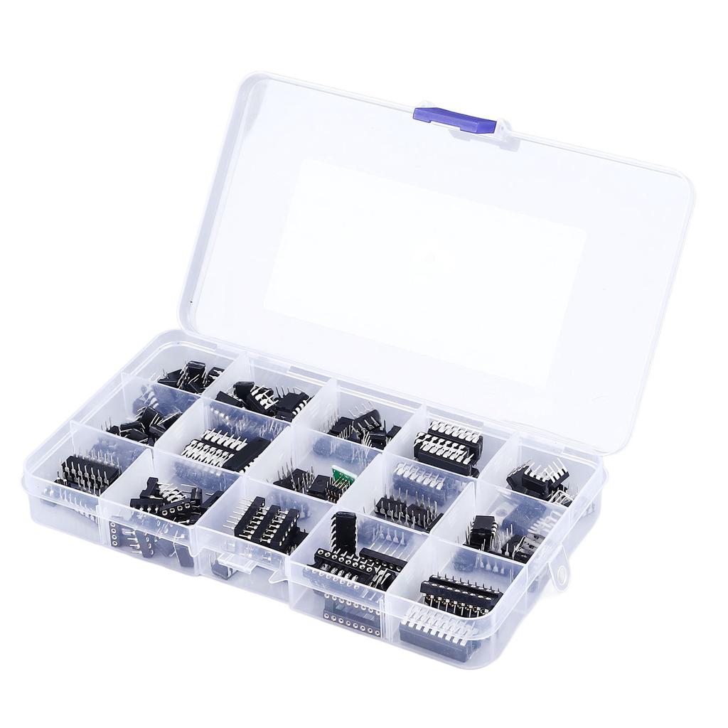 150 шт. 10 типов микросхем, микросхемы с плоскими выводами в ассортименте, набор адаптеров для сокетов микросхем