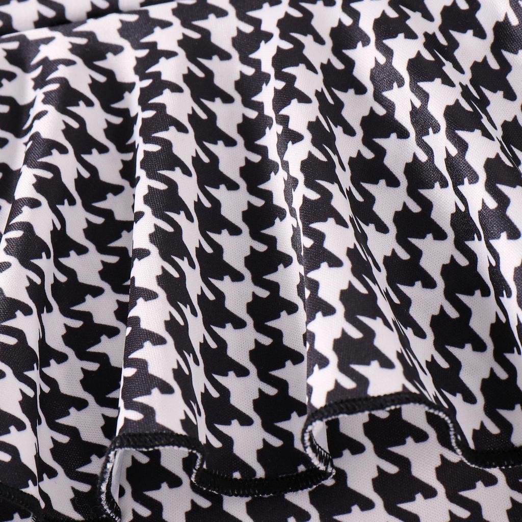 2 шт. Осенью для девочек в возрасте от 0 до 1 года: удобный, милый и симпатичный черный топ + юбка с узором «гусиная лапка» + повязка для волос