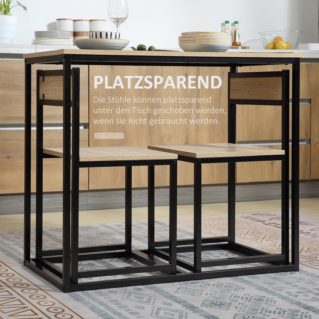Dining Table Set with 2 Chairs, Compact Table and Chair Set for Dining Room, Living Room, Kitchen, with Metal Frame