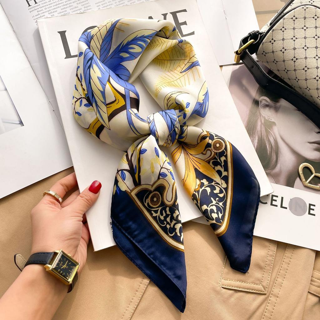 2025 Luxury Fashion Print 70*70cm Silk Square Scarf Women Soft Satin Hairband Neckerchief Tie Female Headband Foulard Bag Ribbon