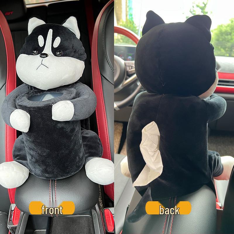 Мультяшный плюшевый автомобильный держатель для салфеток на подлокотник: Милый подвесной диспенсер для бумаги и украшение интерьера
