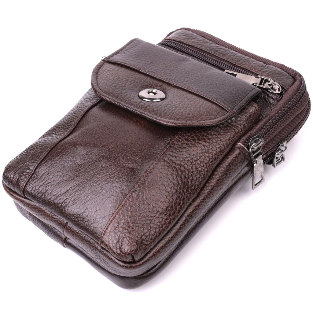 Компактная мужская сумка на пояс из натуральной кожи Vintage Bag 22141 Коричневый