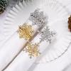 1/2/6Pcs Golden Metal Napkin Ring Faux Pearl Decor Snowflake Design Winter-themed Napkin