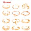 12pcs/set Open Girls Adjustable Beach Joint Finger Rings Tail Ring Toe Ring Set Foot Ring