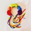 Cute Rainbow Rose Hair Hoop Artificial Flowers Festive Party Hair Accessory  Birthday