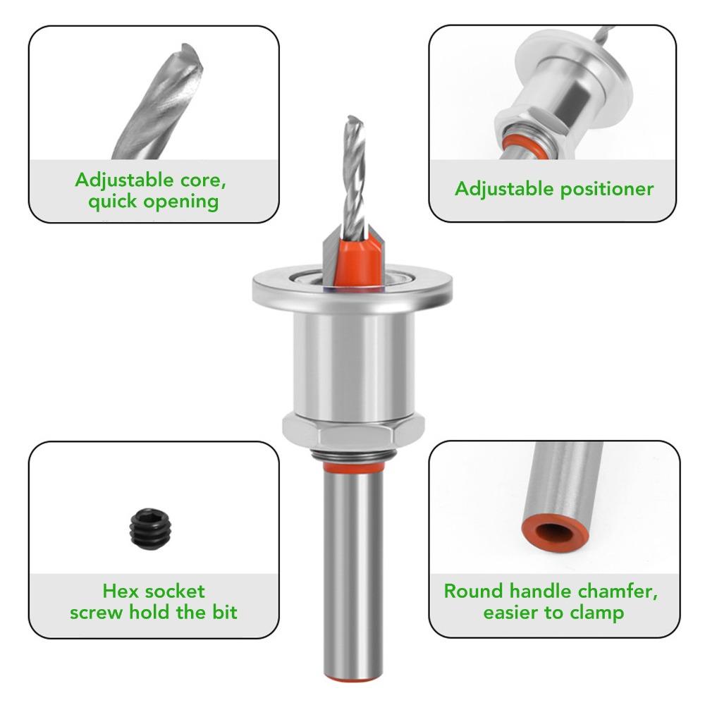 5pcs 8mm Round Shank Adjustable Countersink Bit 2.8-4mm Cone Size Counterbore Bit For Metalworking