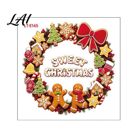 Xmas Party Supplies Christmas Wreath Window Sticker PVC Electrostatic Decals for Holiday Home Glass Decoration Reusable Stickers Gingerbread