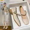 2024 Весенний стиль Туфли Мэри Джейн с квадратным носком и толстым каблуком на одной пуговице Босоножки с квадратным носком
