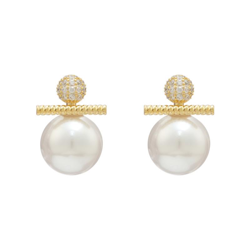 Премиальный дизайн Жемчужные серьги-пусеты Простые Универсальные Циркониевые серьги Женские Французская Микро-инкрустация